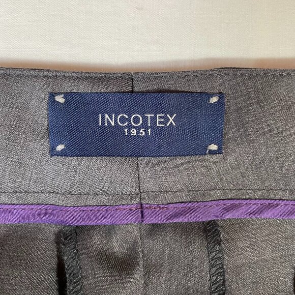 Incotex Wool Pants Gray Straight Leg Cuffs Military Inspired Size 12 - Picture 14 of 16